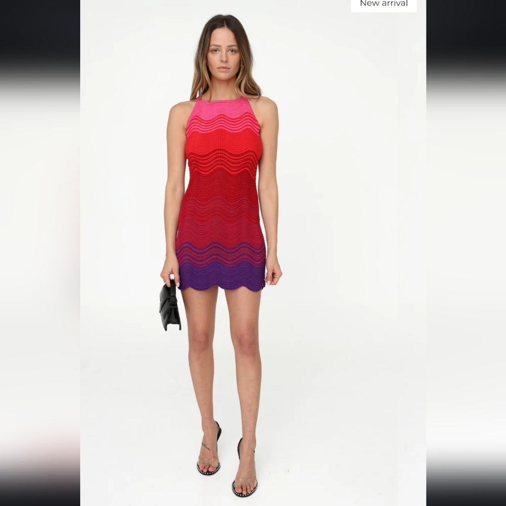 Torn by Ronny Kobo Red Multi Hope Crochet Mini Dress Small NWT